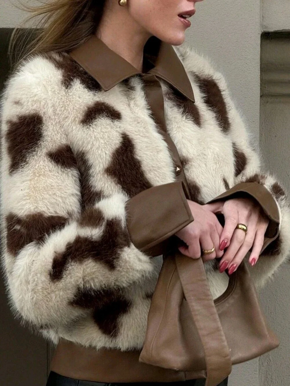 PREMIUM ALL OVER PRINT BUTTON UP FAUX FUR JACKET